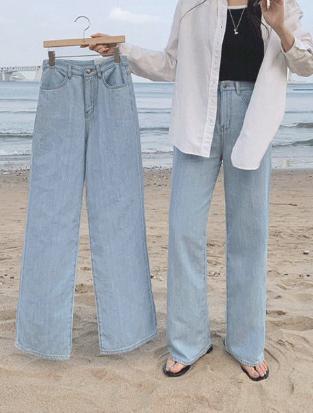 🍭전상품세일🍭[2만장돌파][시원한♡마데님/인스타문의폭주/후들후들/썸머데님][made] Better Jeans (No.158) 세미와이드 [2Types기본/롱(+5cm)] (라이트블루, 딥블루) (데일리/바지/청바지//린넨/여름/여름바지/여름청바지)
