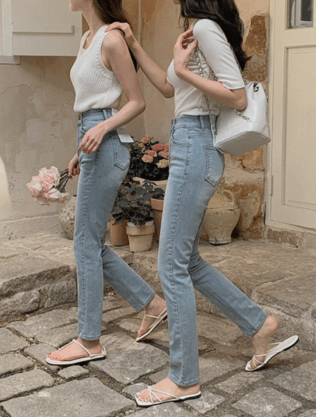 [투버튼♥/롱다리메이커][made]  Better Jeans (No.208) 투버튼 슬림스트레이트 [2Types기본/롱(+5cm)] (클린블루) (봄/여름/간절기/데일리/데일리룩/출근룩/데이트룩)
